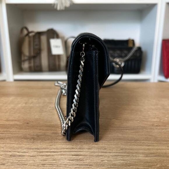 Saint Laurent YSL Grain De Poudre Matelasse Chevron Envelope Chain Wallet Black - Picture 4 of 13